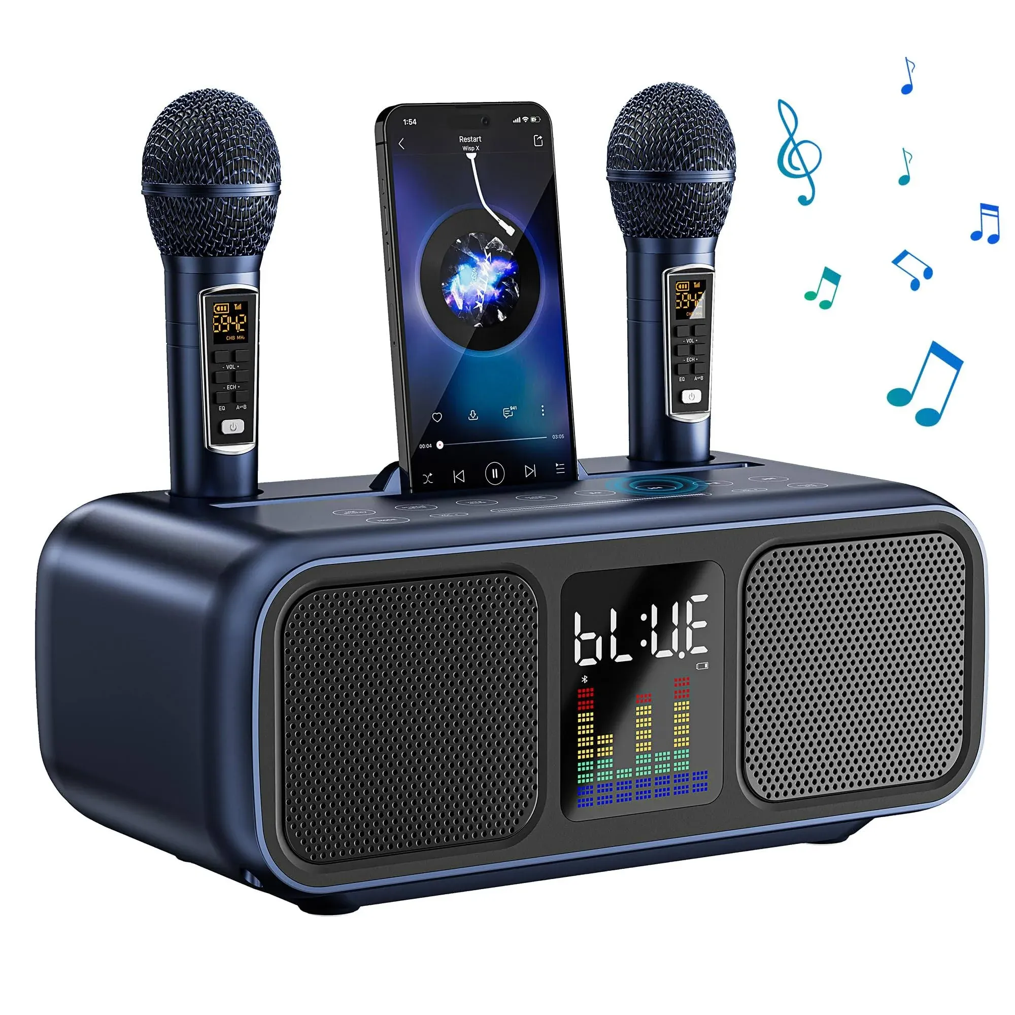 Karaoke Machine For Adults &amp; Kids\x8cportable Bluetooth Speaker With 2 Uhf Wireless