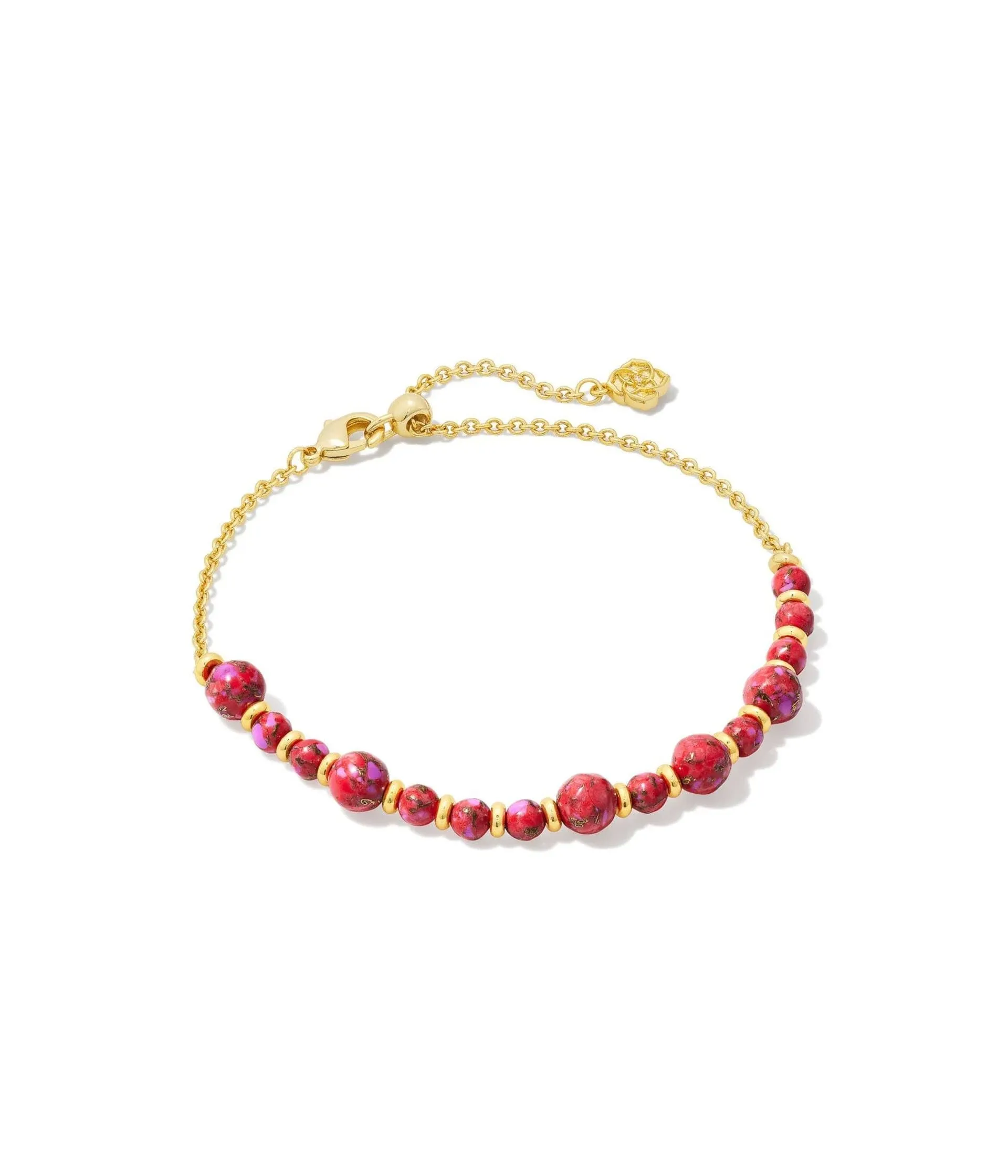 Kendra Scott Jovie Gold Beaded Bracelet in Bronze Veined Red Fuchsia Magnesite