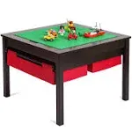 Utex 2 in 1 Kids Construction Play Table with Storage Drawers and Built in Plate (Espresso)