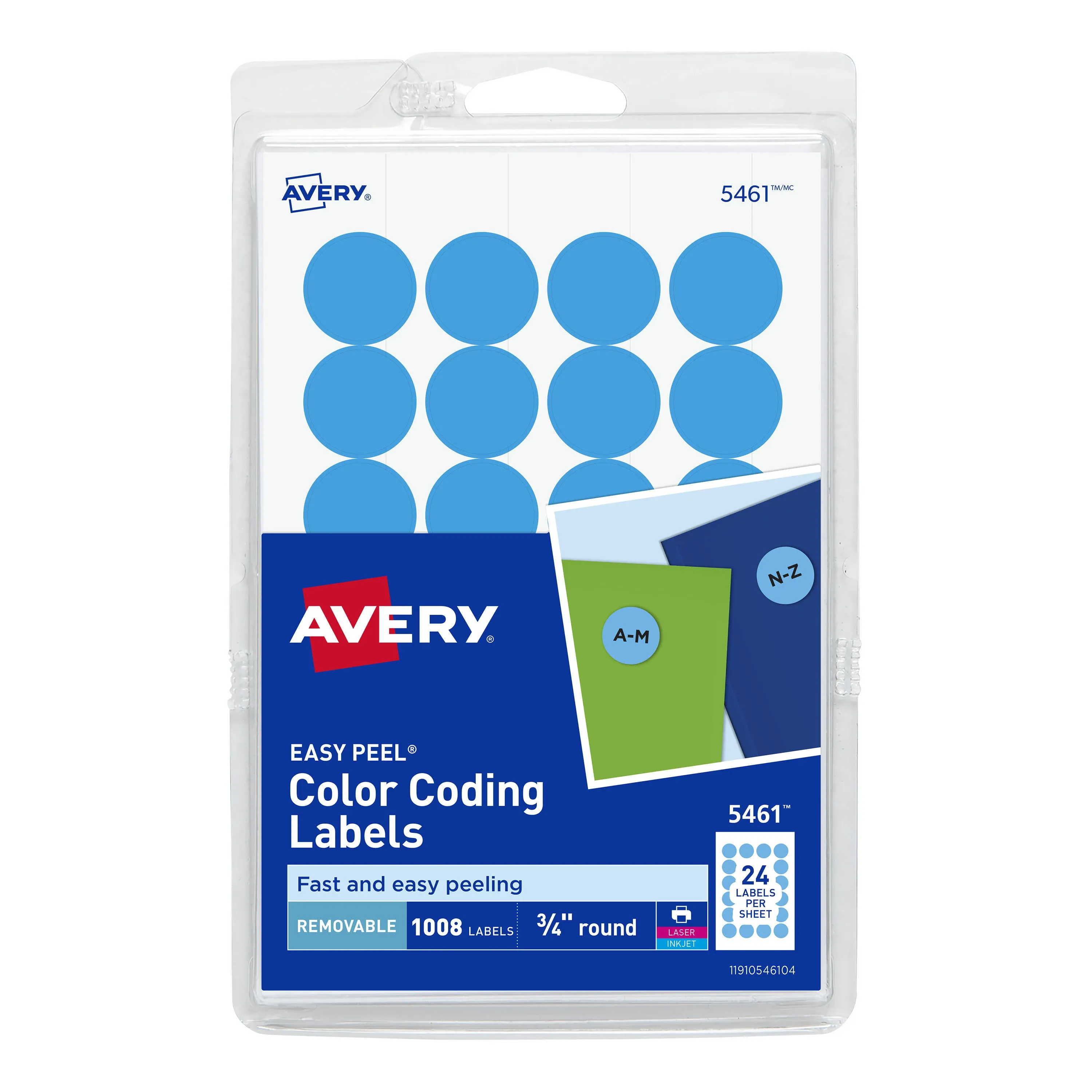 Avery Print/Write Self-Adhesive Removable Labels, 0.75 Inch Diameter, Light Blue, 1,008 per Pack (5461)