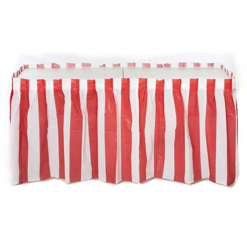 Oojami 4 Pack Red & White Striped Table Skirt Carnival Circus Decorations