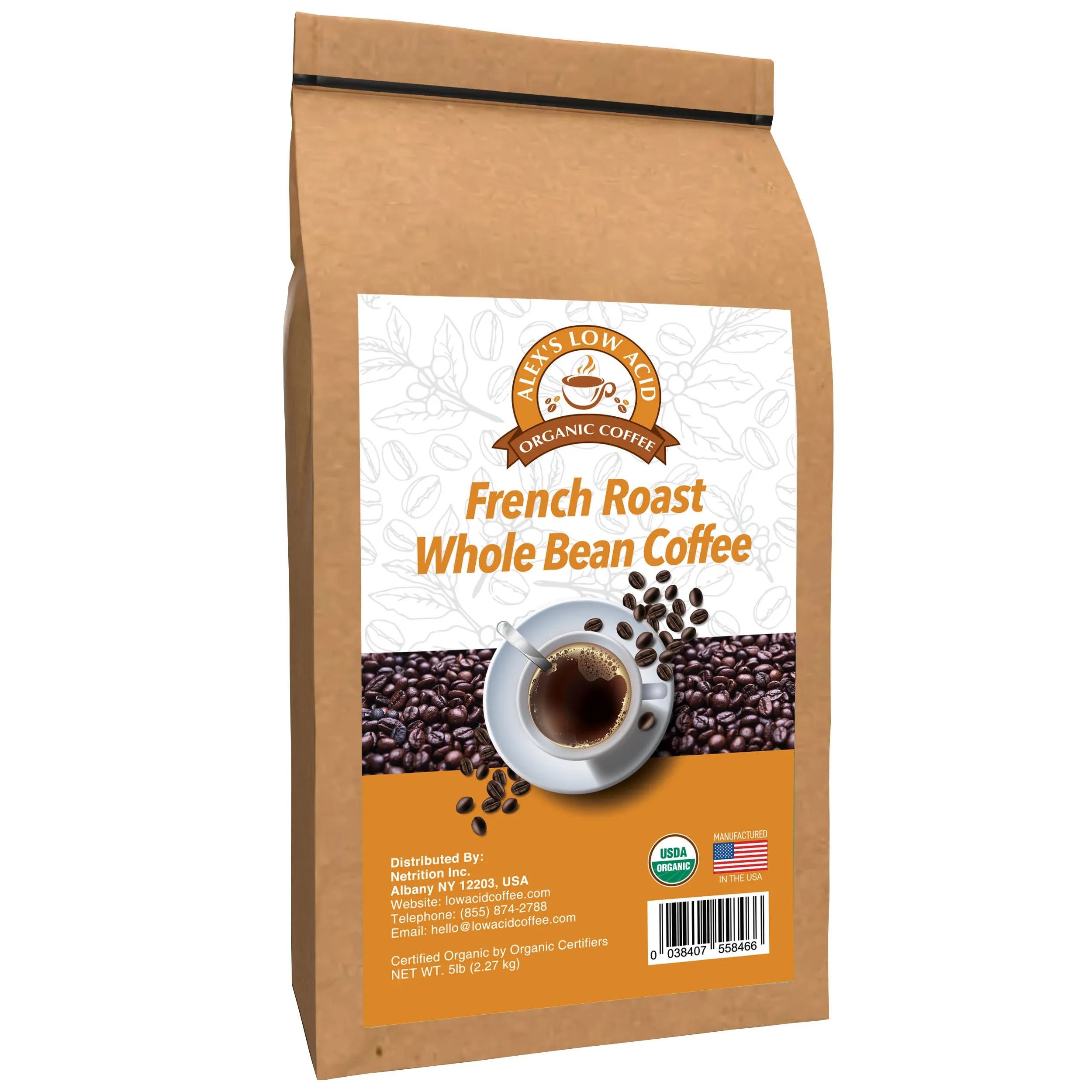 Alex's Low Acid Organic Coffee 12oz Bag - Whole Bean French Roast (Pack of 1)