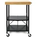 Origami Foldable Wheeled Portable Solid Wood Top Kitchen Island Bar Cart