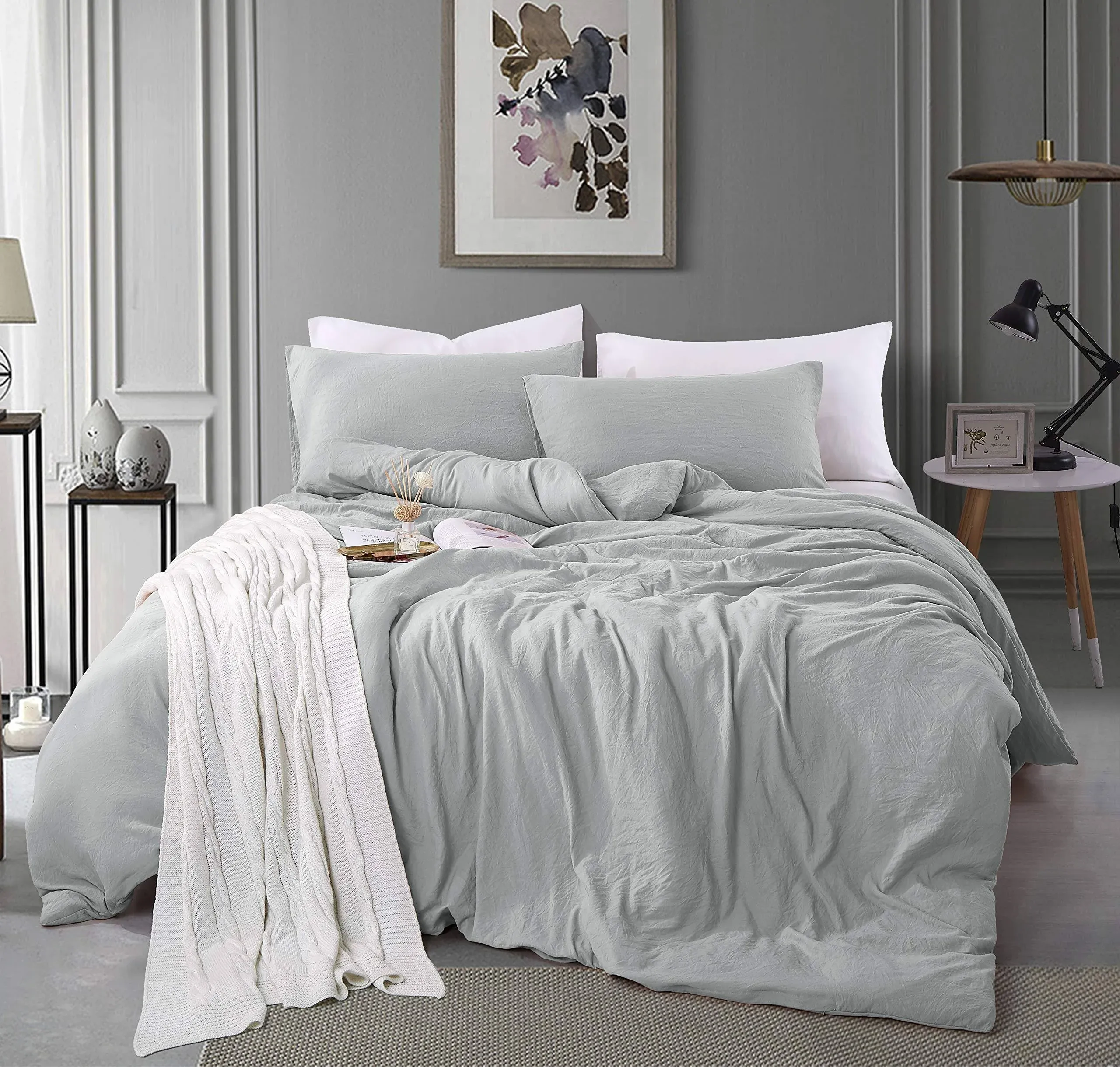 Twin Size Duvet Cover - 2 Piece Bedding Set (1 Duvet Cover & 1 Pillow Case) Soft Prewashed Comforter Cover w/Zipper Closure & Corner Ties - No Comforter (90" X 68", Light Grey)