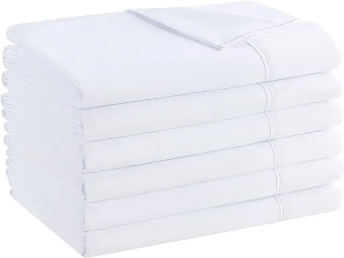 Host & Home Brushed Microfiber Flat Sheets - Bedding Essentials for House & Rentals - Twin - (6 Pack) White