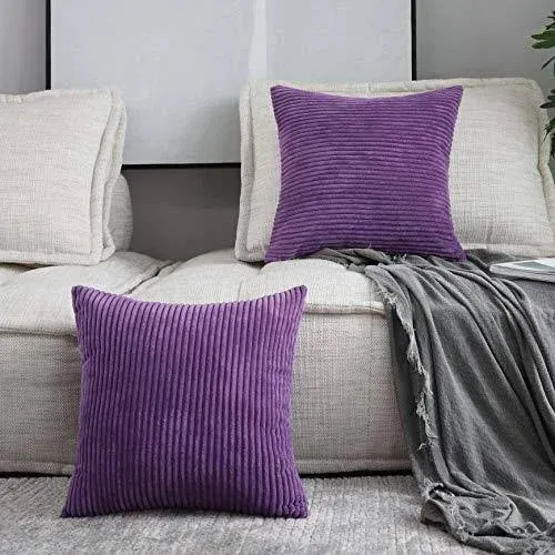 Home Brilliant Striped Corduroy Velvet Large Euro Sham Couch Throw Pillow Cover