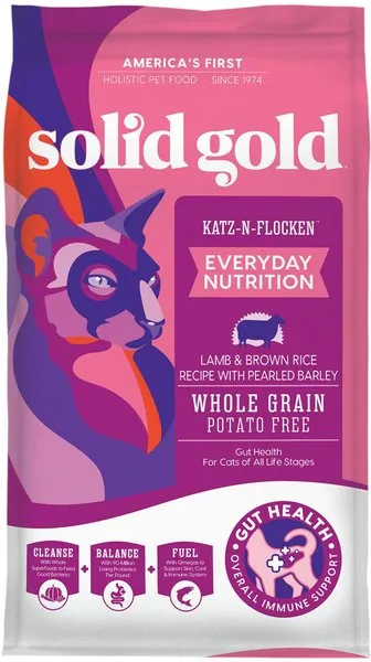 Solid Gold Indoor Cat Food - Real Lamb, Brown Rice & Pearled Barley for Cats of All Life Stages - Katz-N-Flocken Whole Grain Dry Cat Food for Healthy Digestion & Immune Support