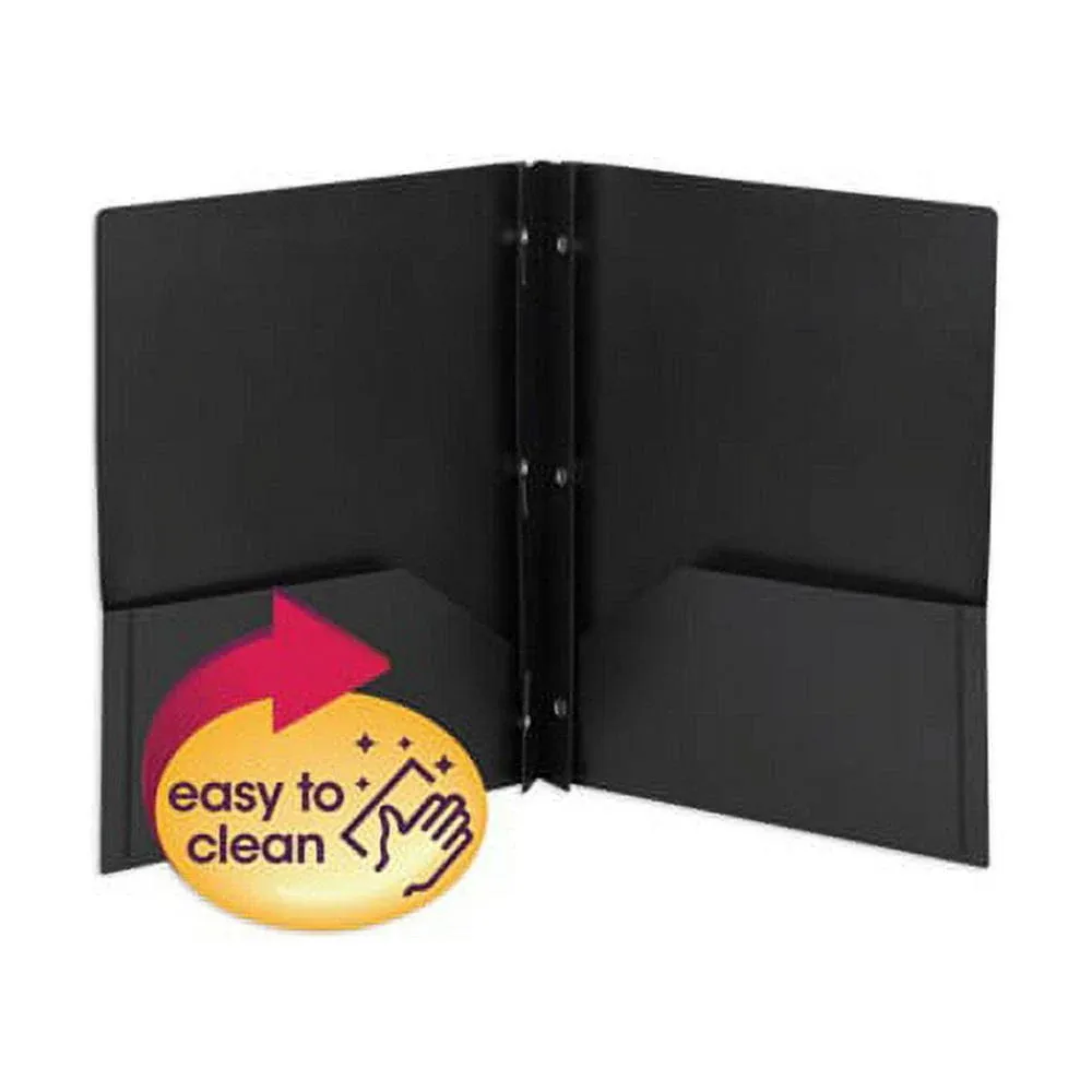 Smead Poly Two-Pocket Folder W/Fasteners 11 x 8 1/2 Black 25/Box