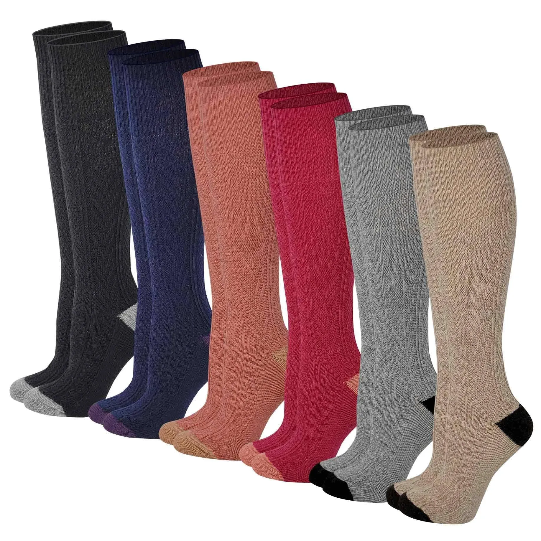 Boot Socks Women 6 Pairs pack Knee High Cable Knit Winter Wool Socks Assorted A