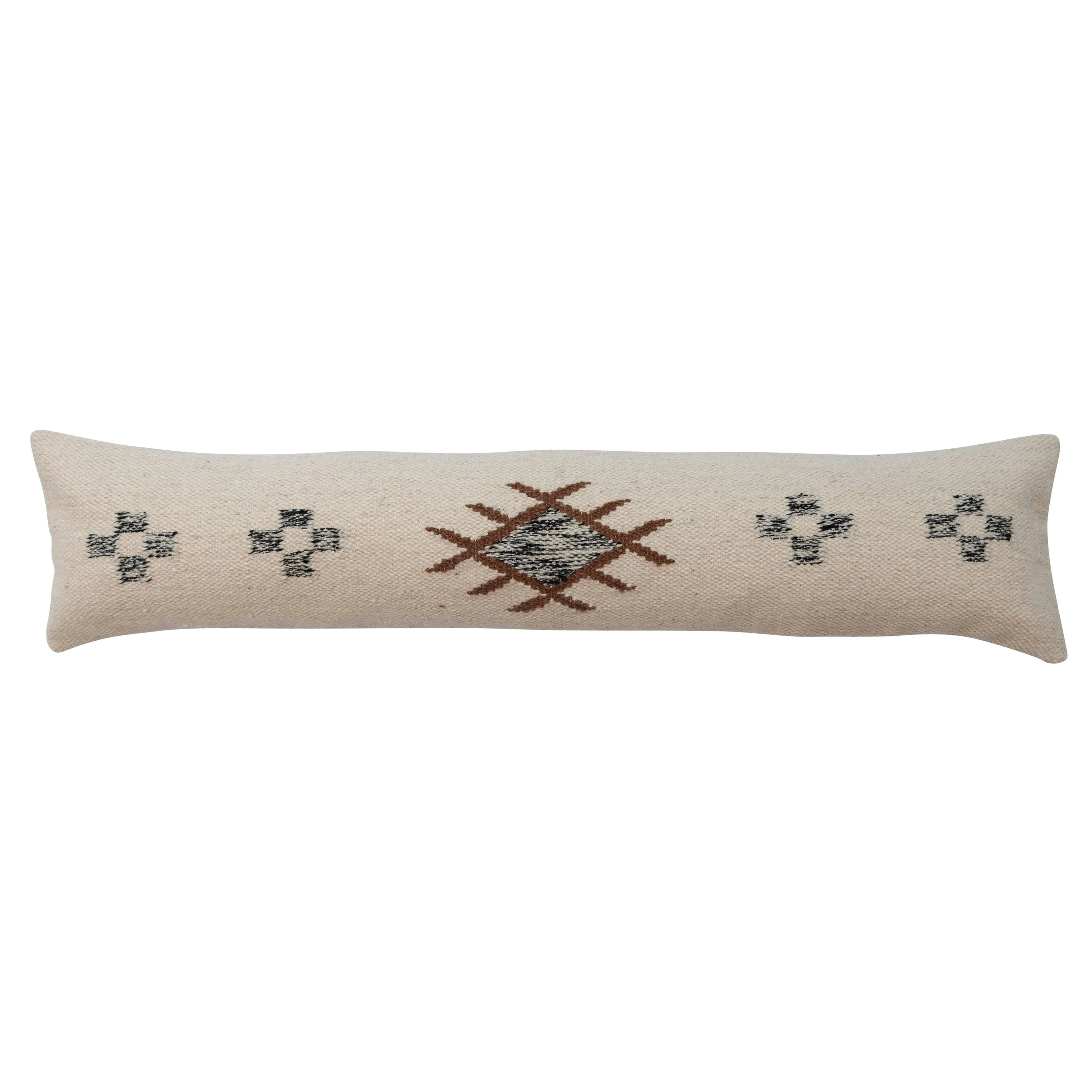 Creative Co-op Wool Blend Geometric Design, Multicolor Oversized Lumbar Pillow, Ivory