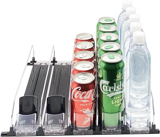 Drink Organizer for Fridge - Soda Dispenser Display with Smooth and Fast Pusher Glide - Width Adjustable (5, 38CM)