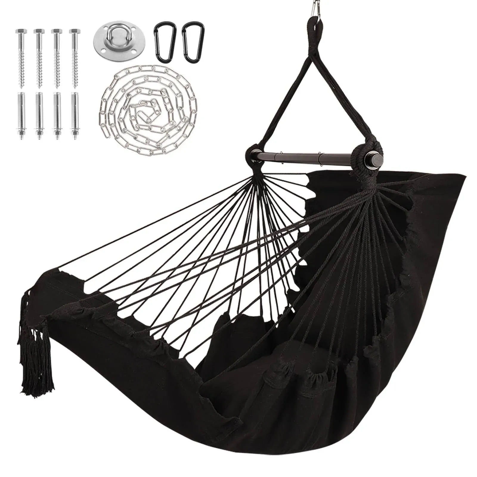 Hammock Chair Hanging Rope Swing With Foot Rest Support Max 500 Lbs 2 Cushions &amp;