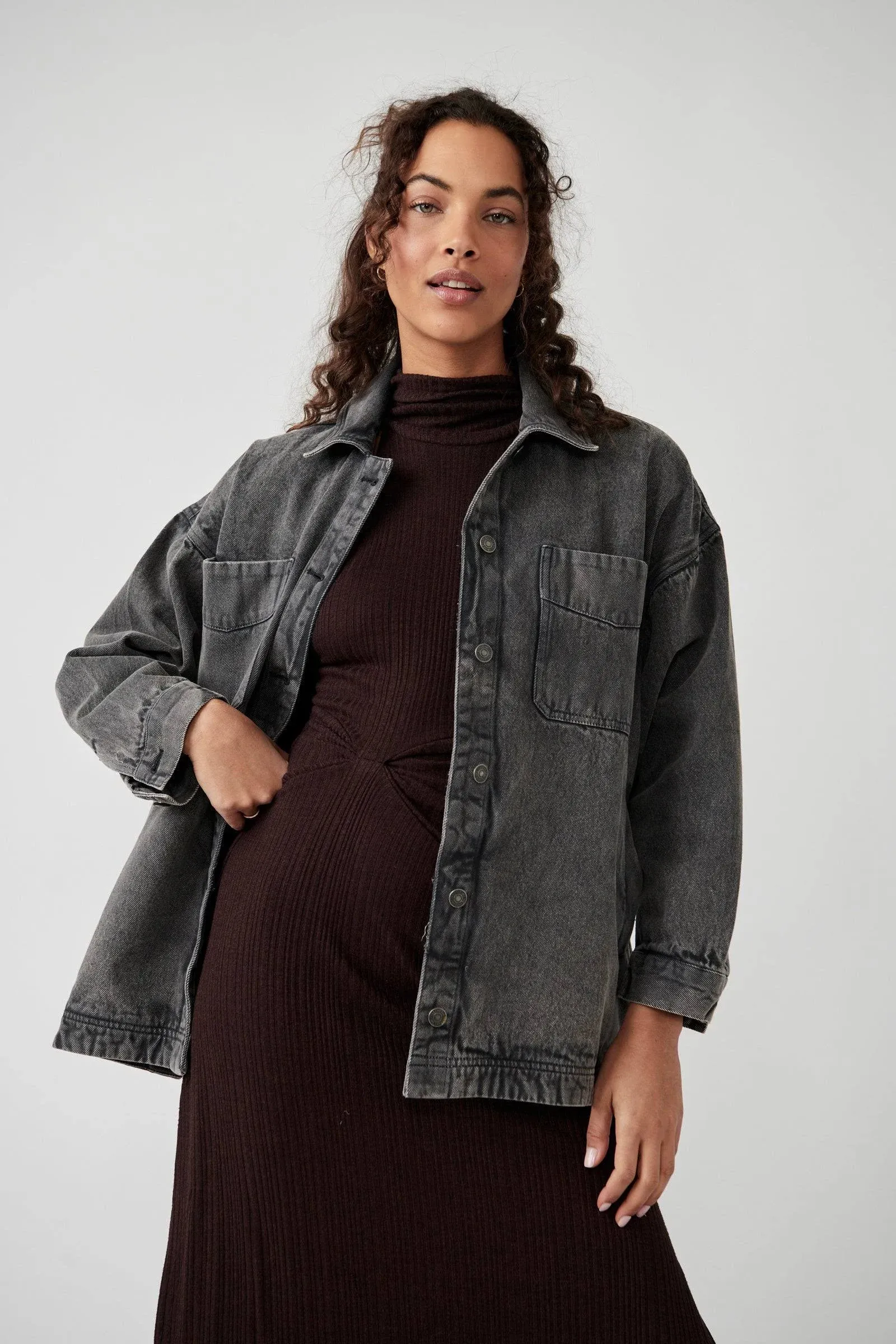 Free People Madison City Twill Jacket - Women's Washed Black, L