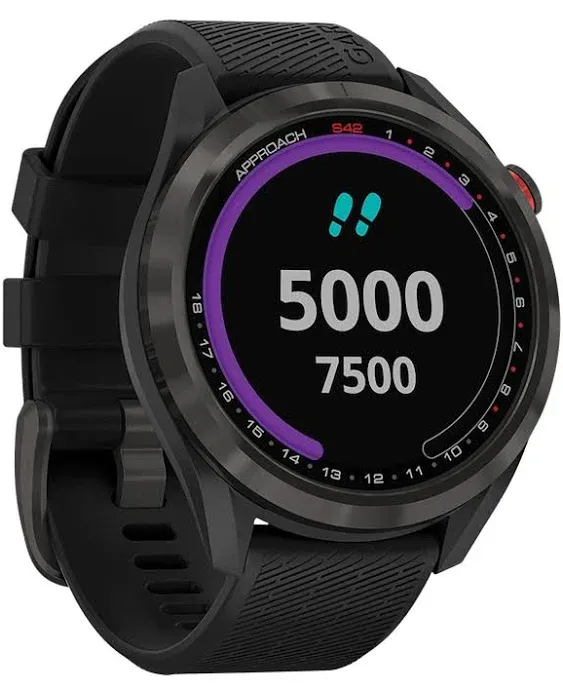 Garmin Approach S42, GPS Golf Smartwatch, Lightweight with 1.2" Touchscreen, 42k+ Preloaded Courses, Gunmetal Ceramic Bezel and Black Silicone Band, 010-02572-10