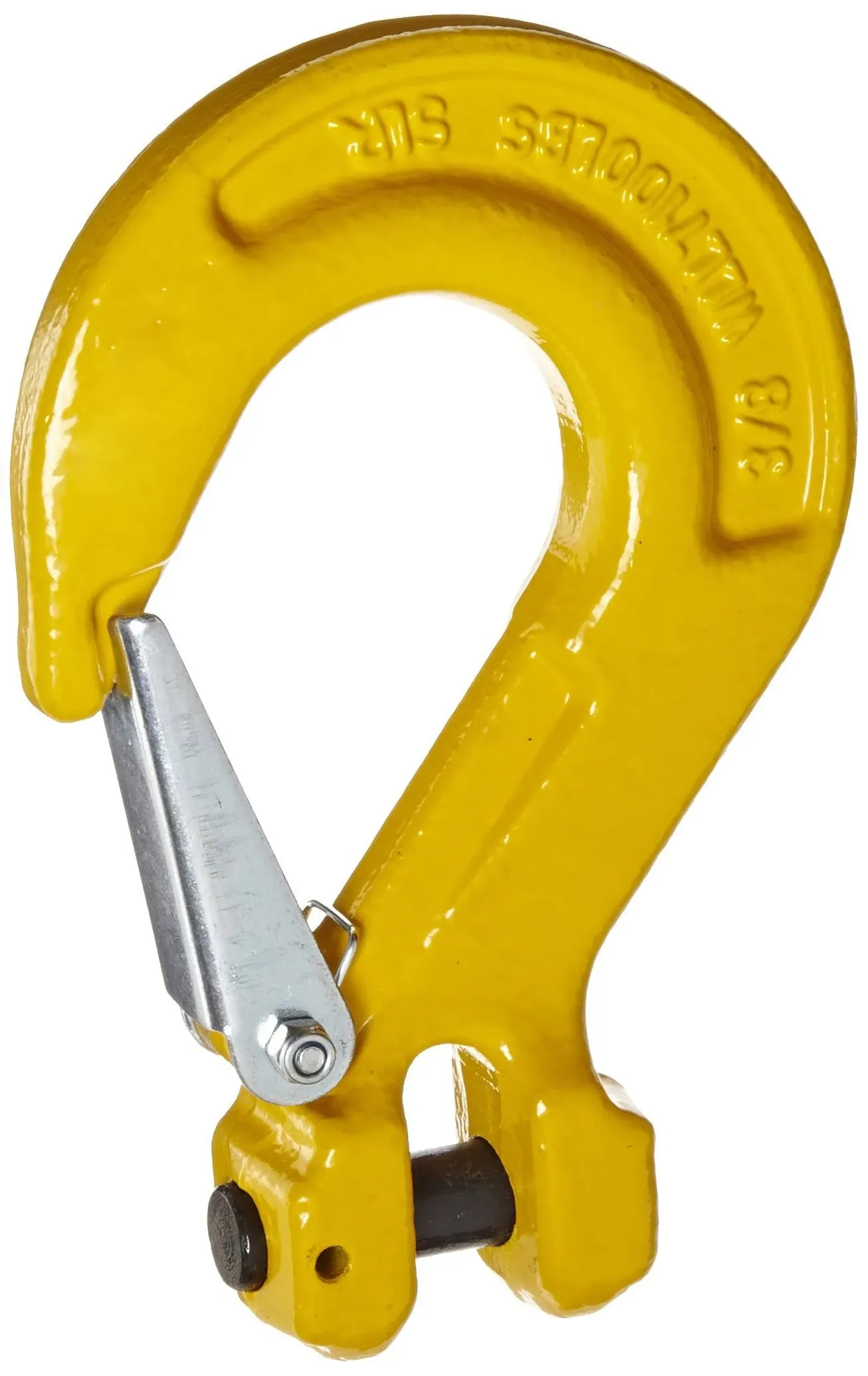 Indusco 47400301 Grade 80 Drop Forged Alloy Steel Clevis Sling Hook with Latch, Painted Finish, 3/8" Trade, 7100 lbs Working Load Limit