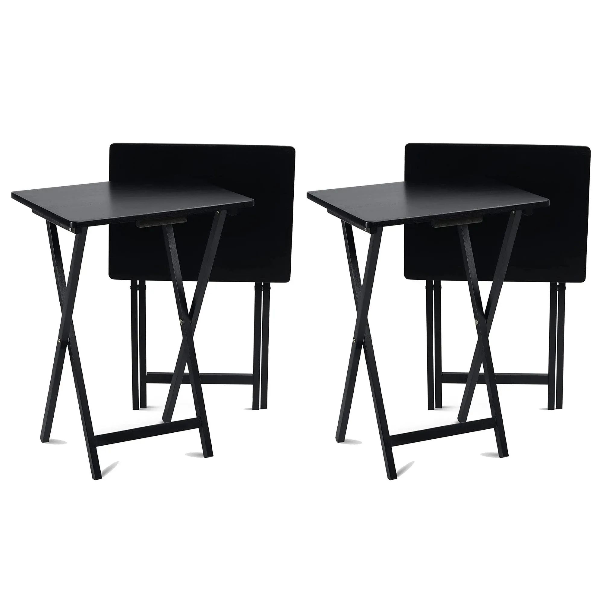 Pj Wood Portable Folding TV Snack Tray Table Desk Stand, Black (4 Piece Set)