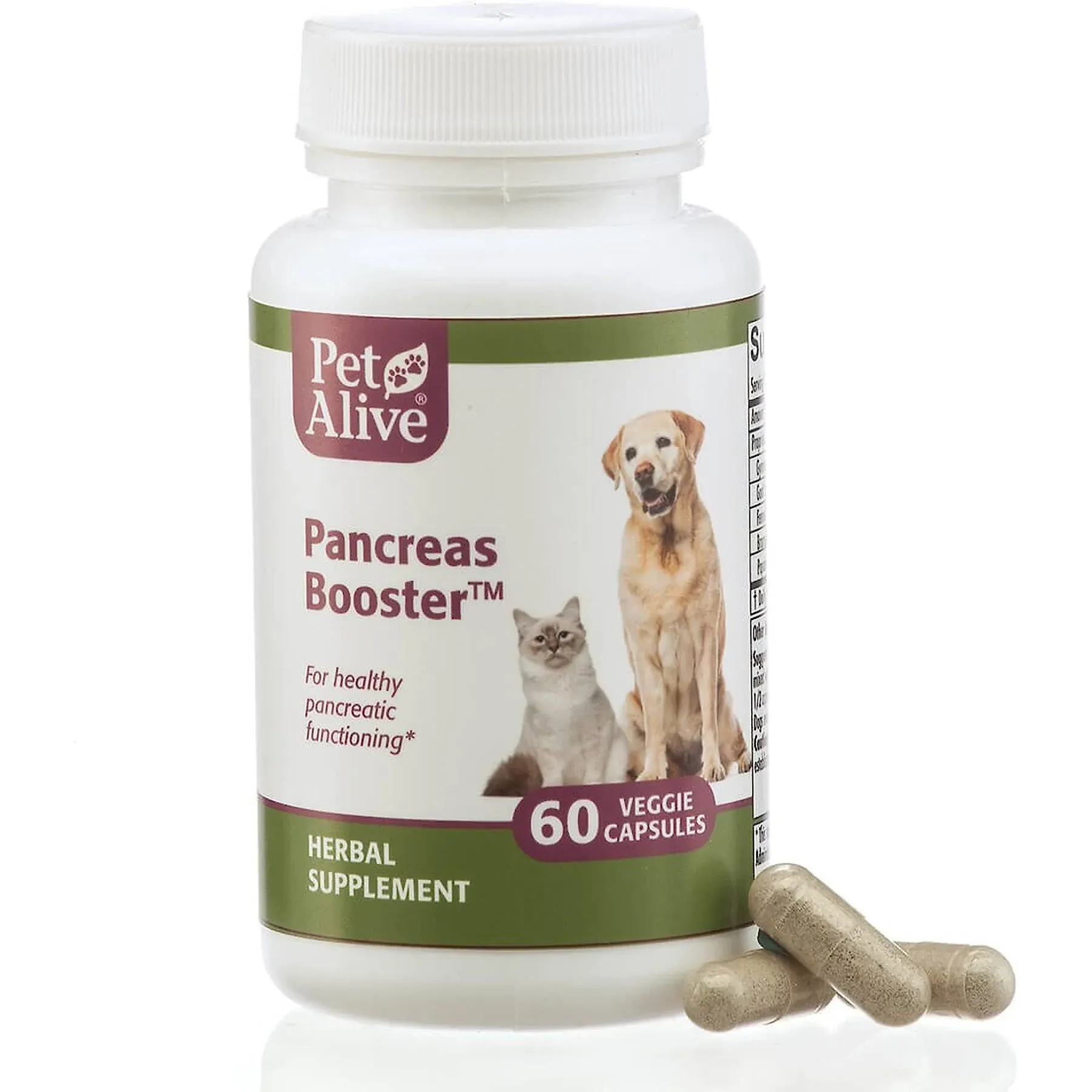 PetAlive Pancreas Booster for Pancreatic Functioning, 60 Veggie Capsules