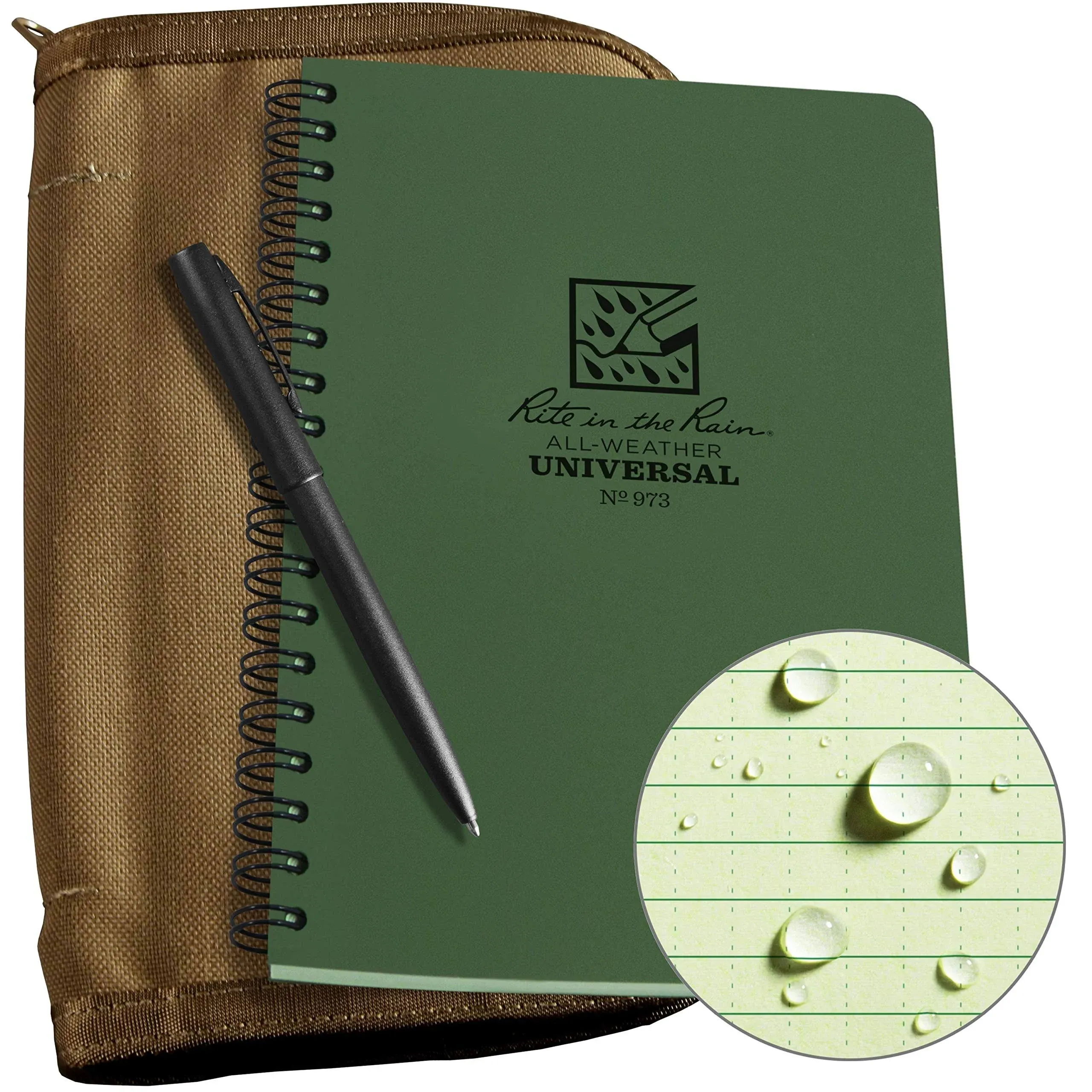 Weatherproof Side Spiral Kit: CORDURA® Fabric Cover, 4.625&#034; x 7&#034; Green Notebook