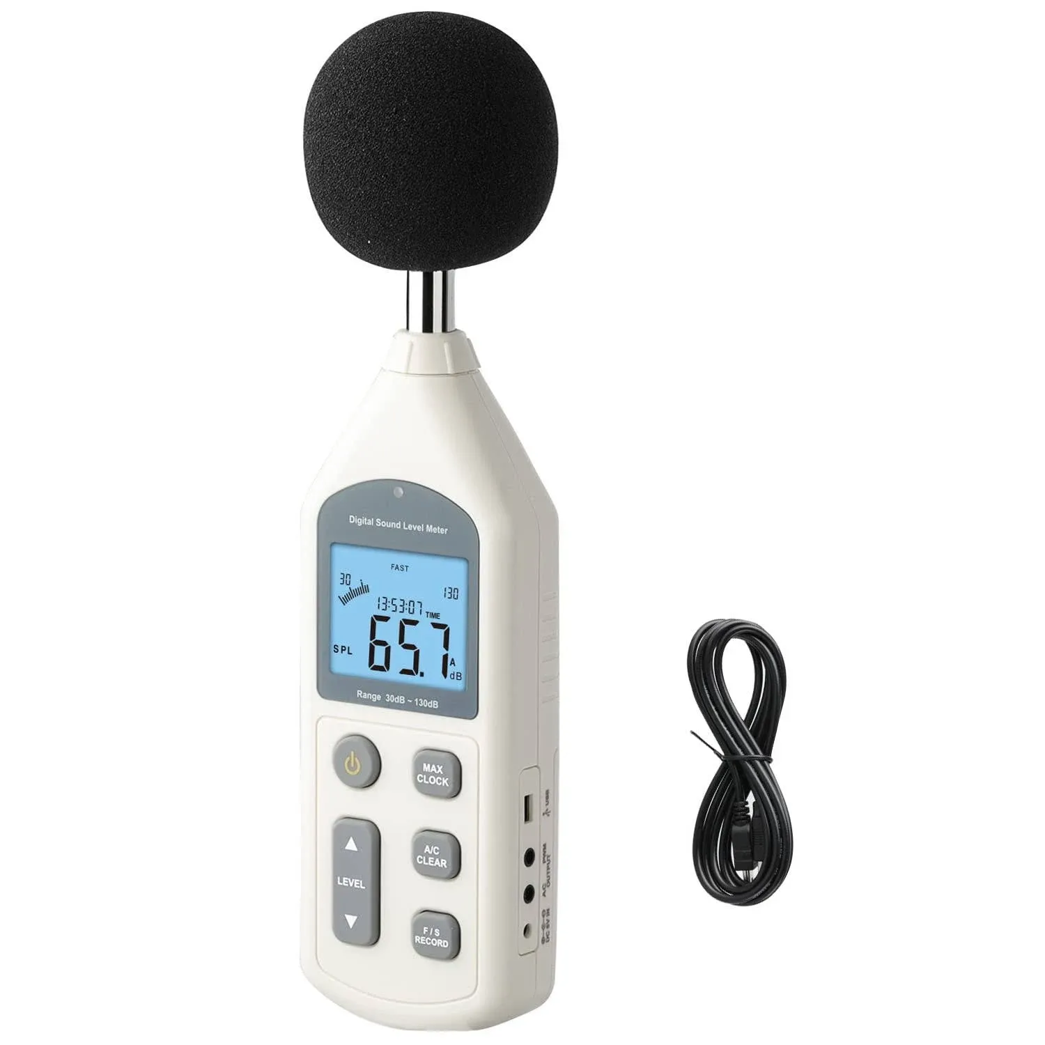 Decibel Meter, Professional Sound Level Meter with Backlight Display, USB Available SPL Meter 30 to 130dB, EC651 & ANSI S1.4 Standards A/C Weighted Sound Meter, Noise Meter with Records to 4700