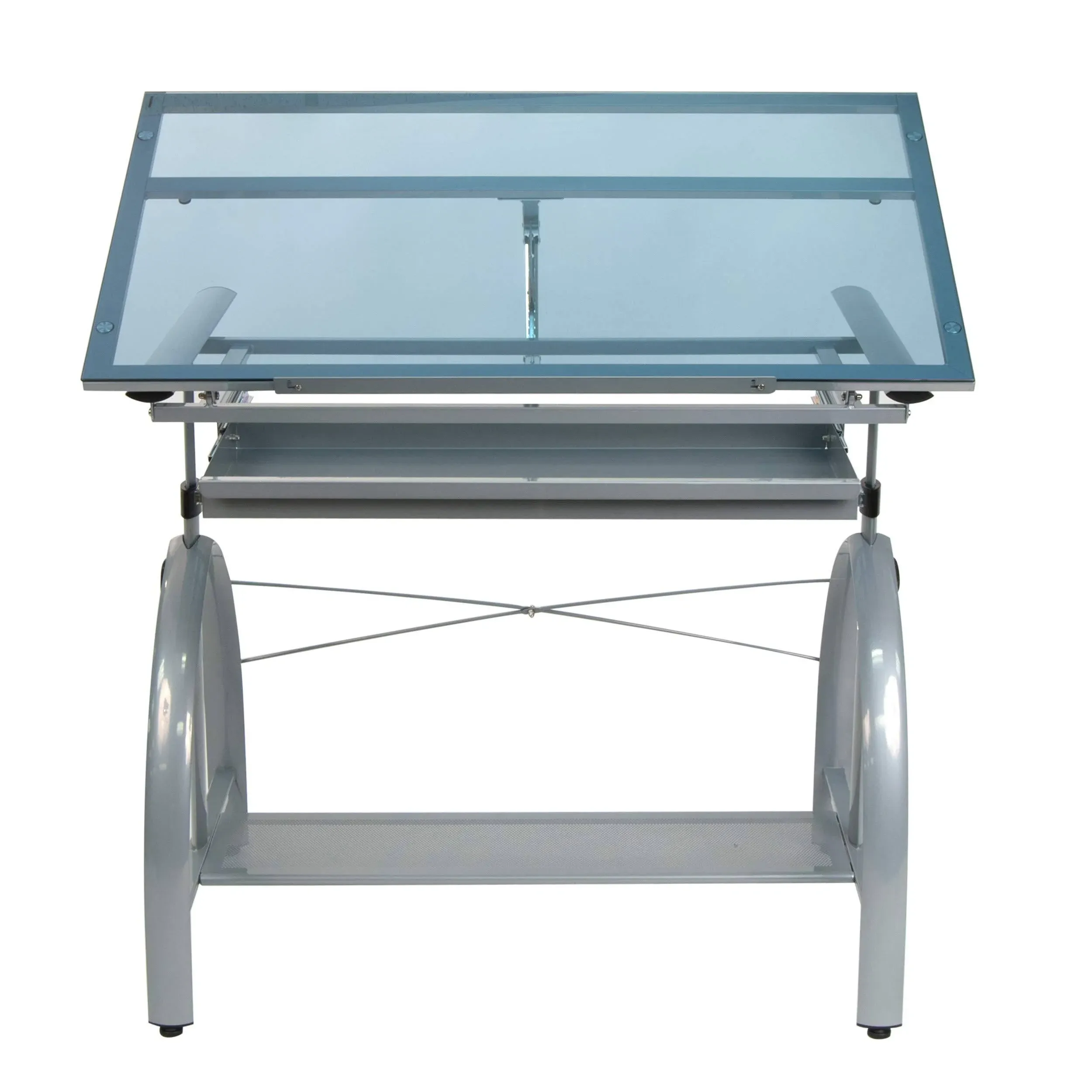 Studio Designs Avanta Glass Top Silver Drafting Table with Silver N/A