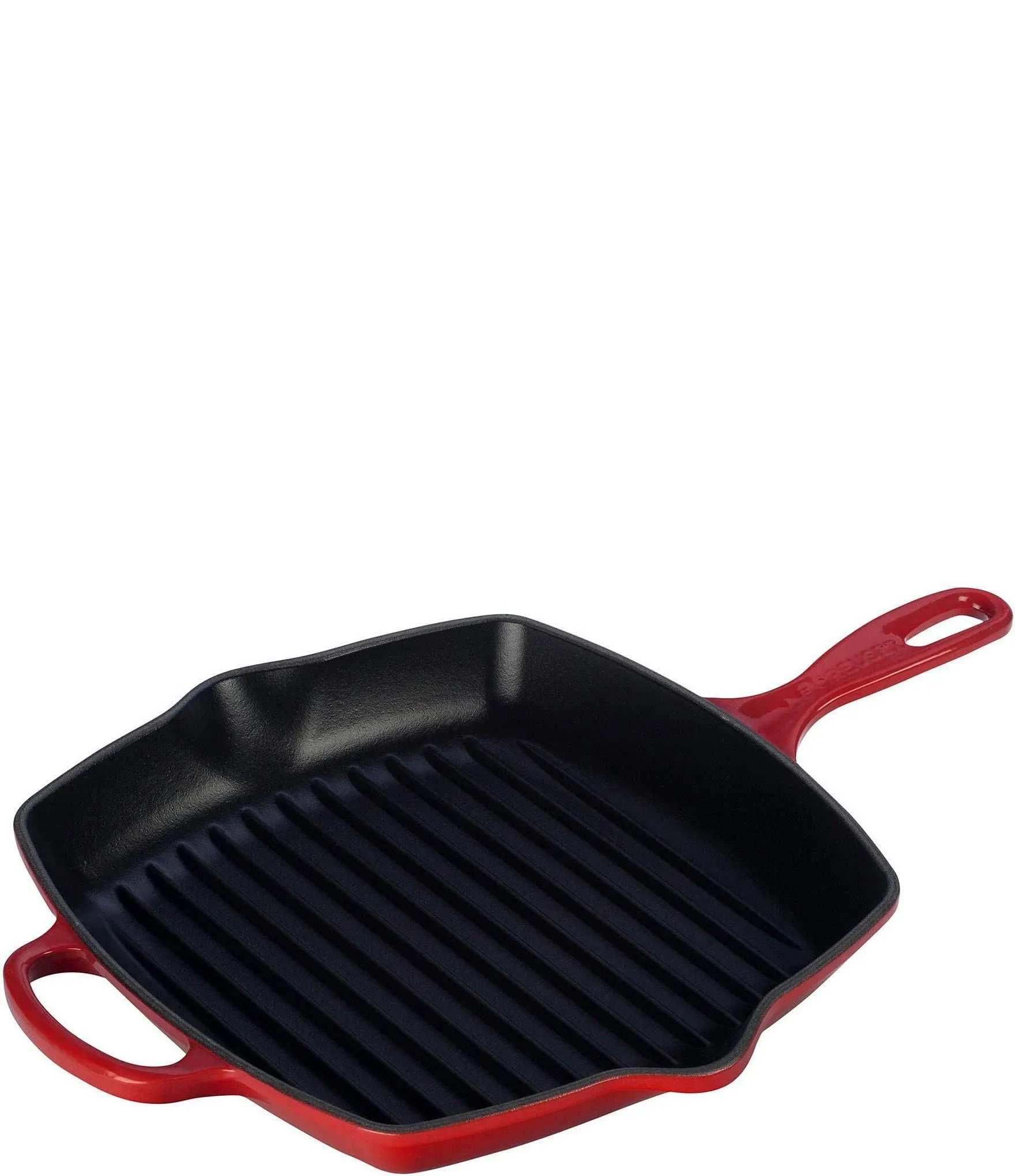 New Le Creuset Signature Cast Iron 10 1/4&#034; Square Skillet Grill Pan Cerise Red