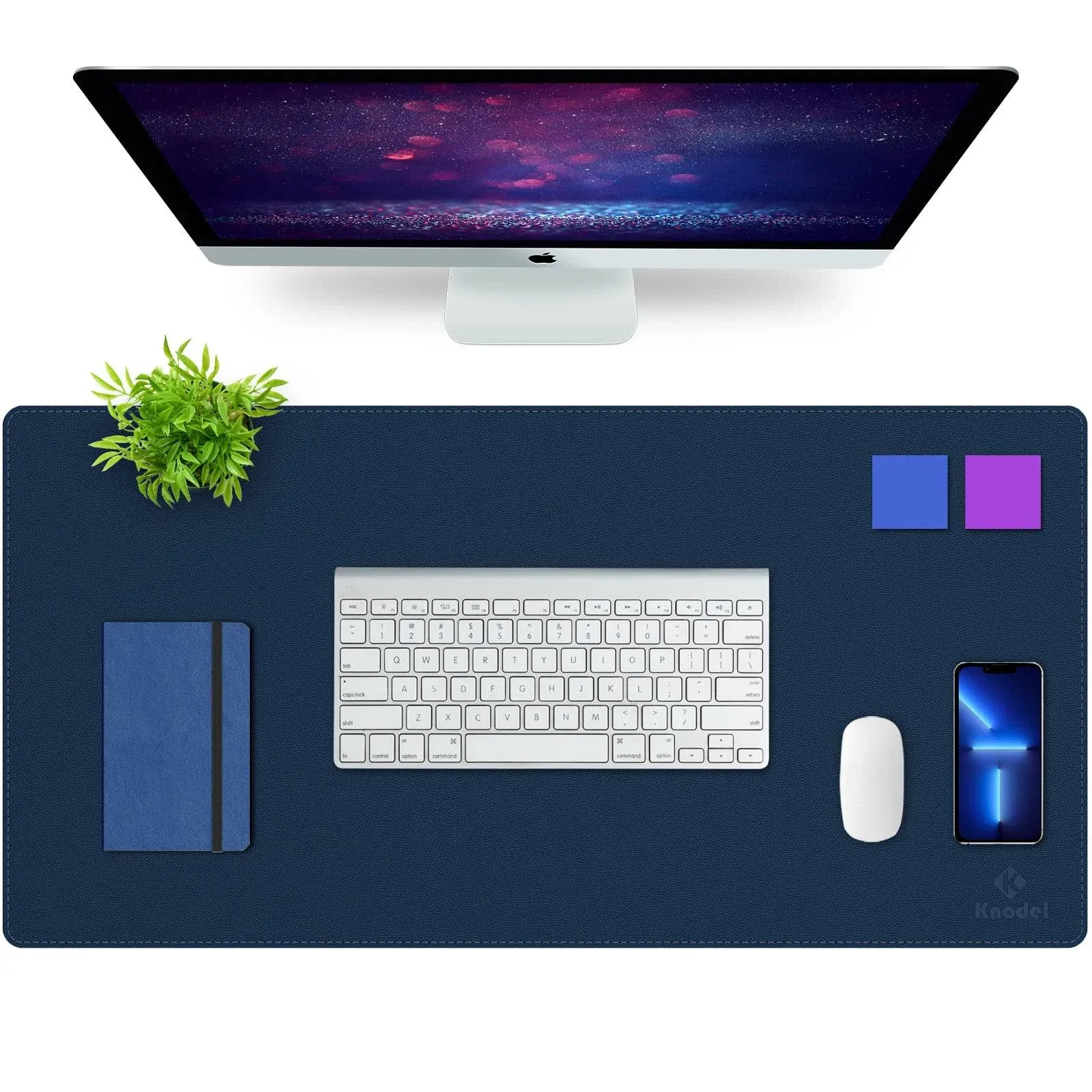 K KNODEL Desk Mat, Blotter, Dual-Sided Office Desk Pad, Waterproof Desk Mat for Desktop, Desk Blotters, PVC Leather Pad Protector (Dark Blue, 31.5" x 15.7")