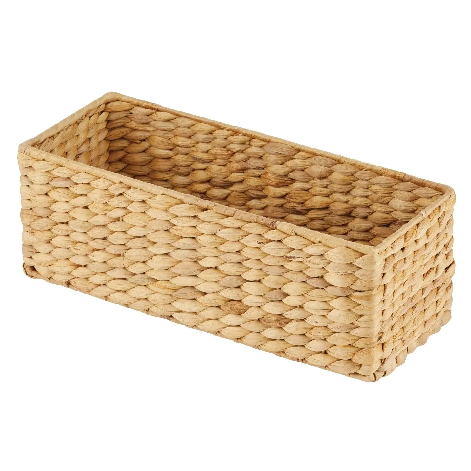 mDesign Woven Hyacinth Narrow Bathroom Toilet Tank Storage Basket, Natural/Tan