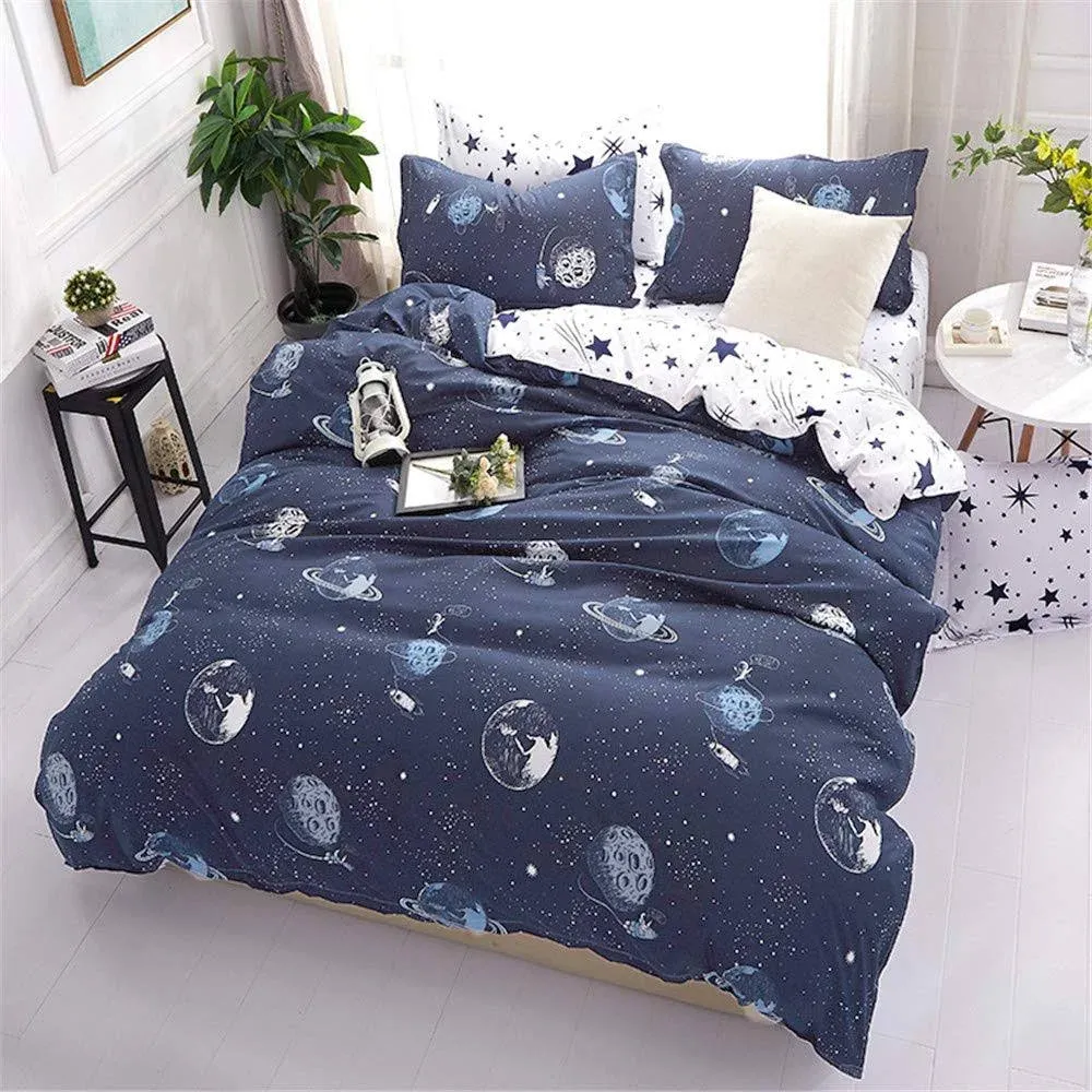 Galaxy Space Bedding Twin Boy, Microfiber Planet Boy Duvet Cover Twin Gift for Teens Kids, Universe Duvet Cover Lightweight