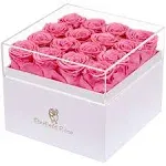 Eterfield Preserved Roses That Last A Year Eternal Rose in A Box Real Rose Without Fragrance Gift for Her (Pink Roses, Square White Box)