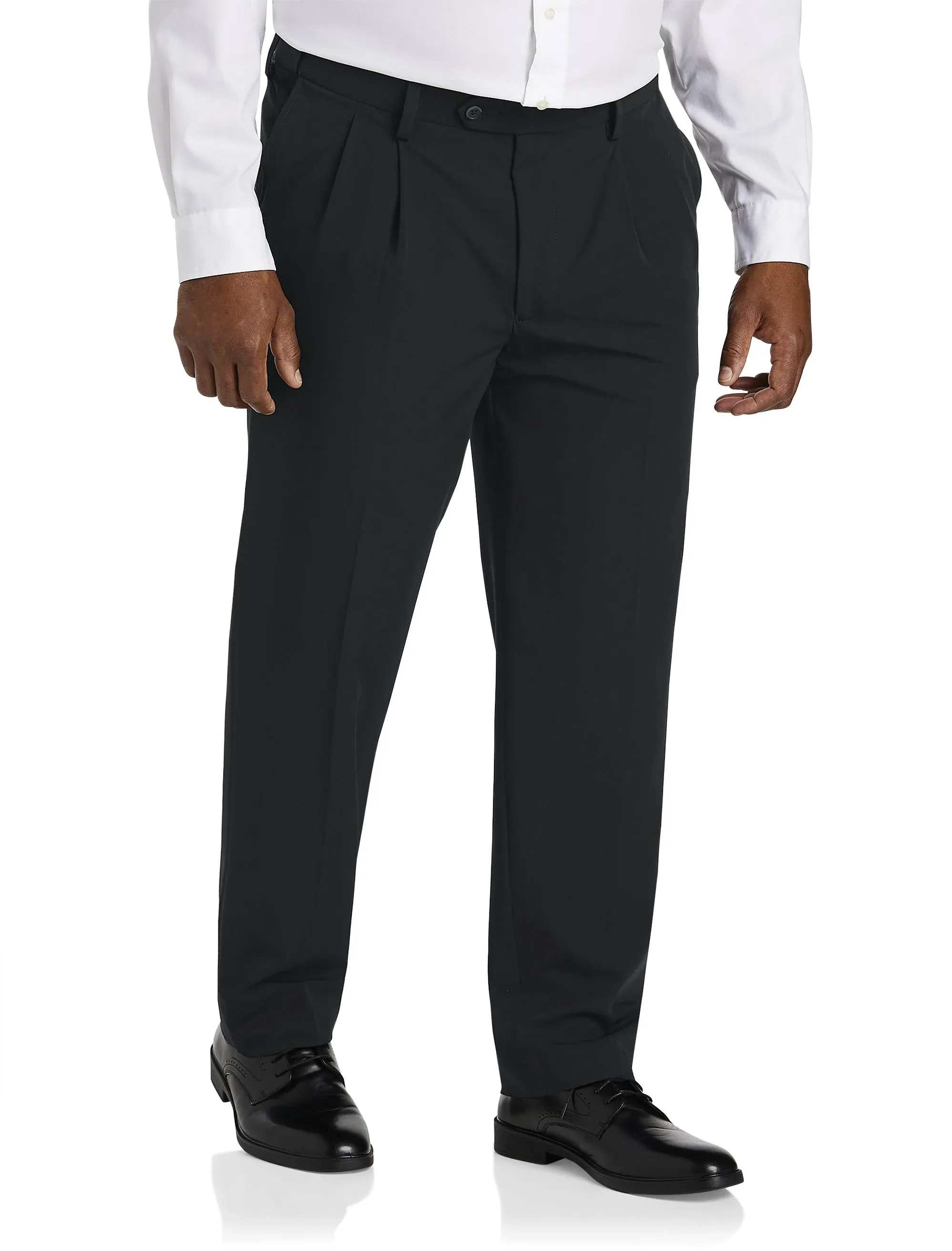 Oak Hill by DXL Men's Big and Tall Easy Stretch Pleated Dress Pants Black 64 x 32