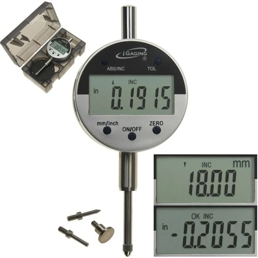 iGaging Digital Electronic Indicator 0-1"/0.0005" GAGE Gauge w/ 4 Probes - Absolute Function Inch/Metric Conversion