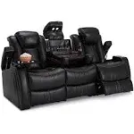 Seatcraft Omega Leather Gel Home Theater Seating Power Recline Multimedia Sofa with Adjustable Powered Headrests and Fold-Down Table, Black