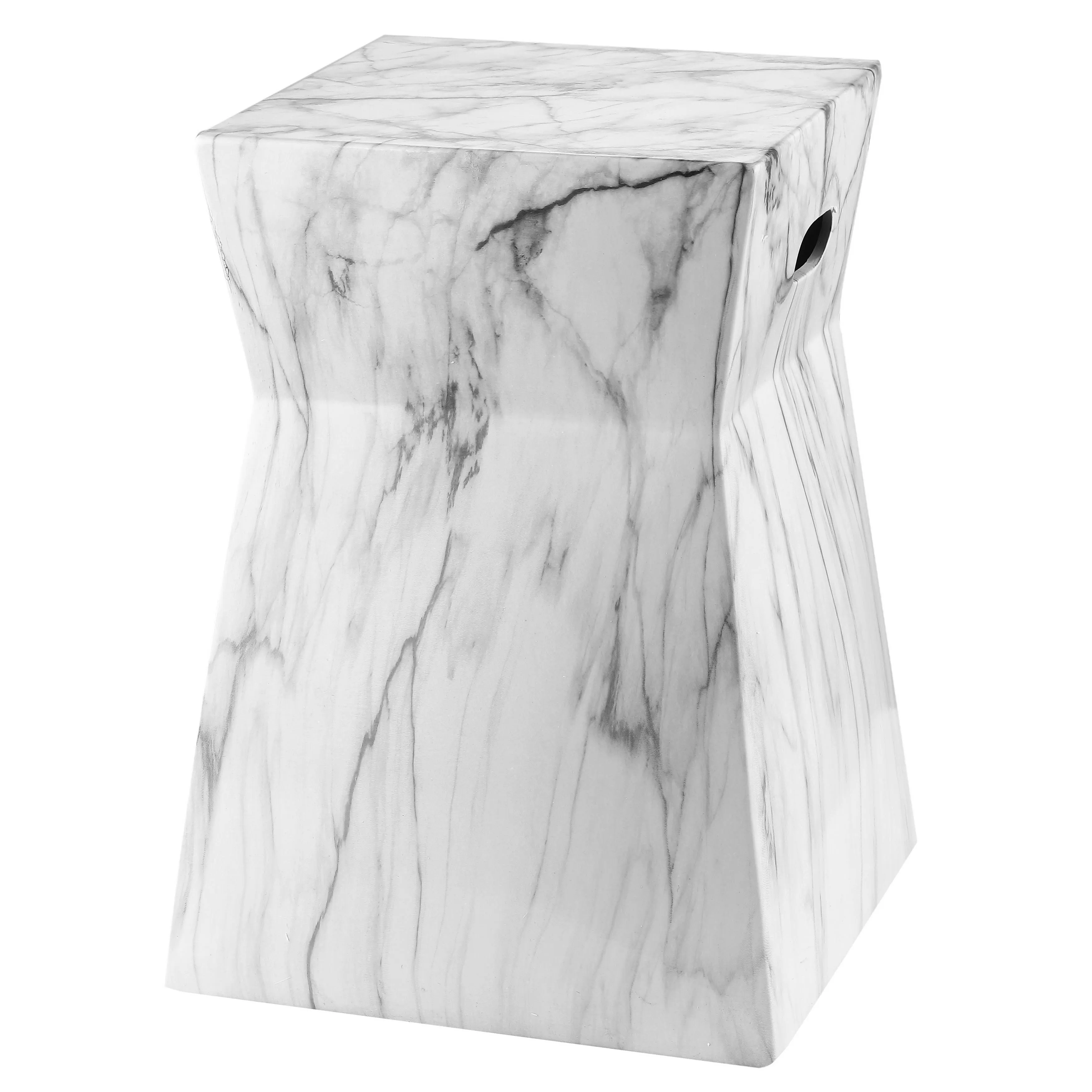 Artesia Marble Garden Stool, White/Black Marble