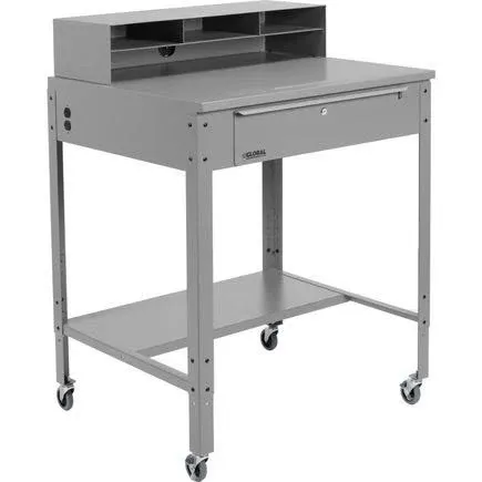 Flat Mobile Shop Desk w/ Pigeonhole Riser, 34-1/2"W x 30"D, Gray