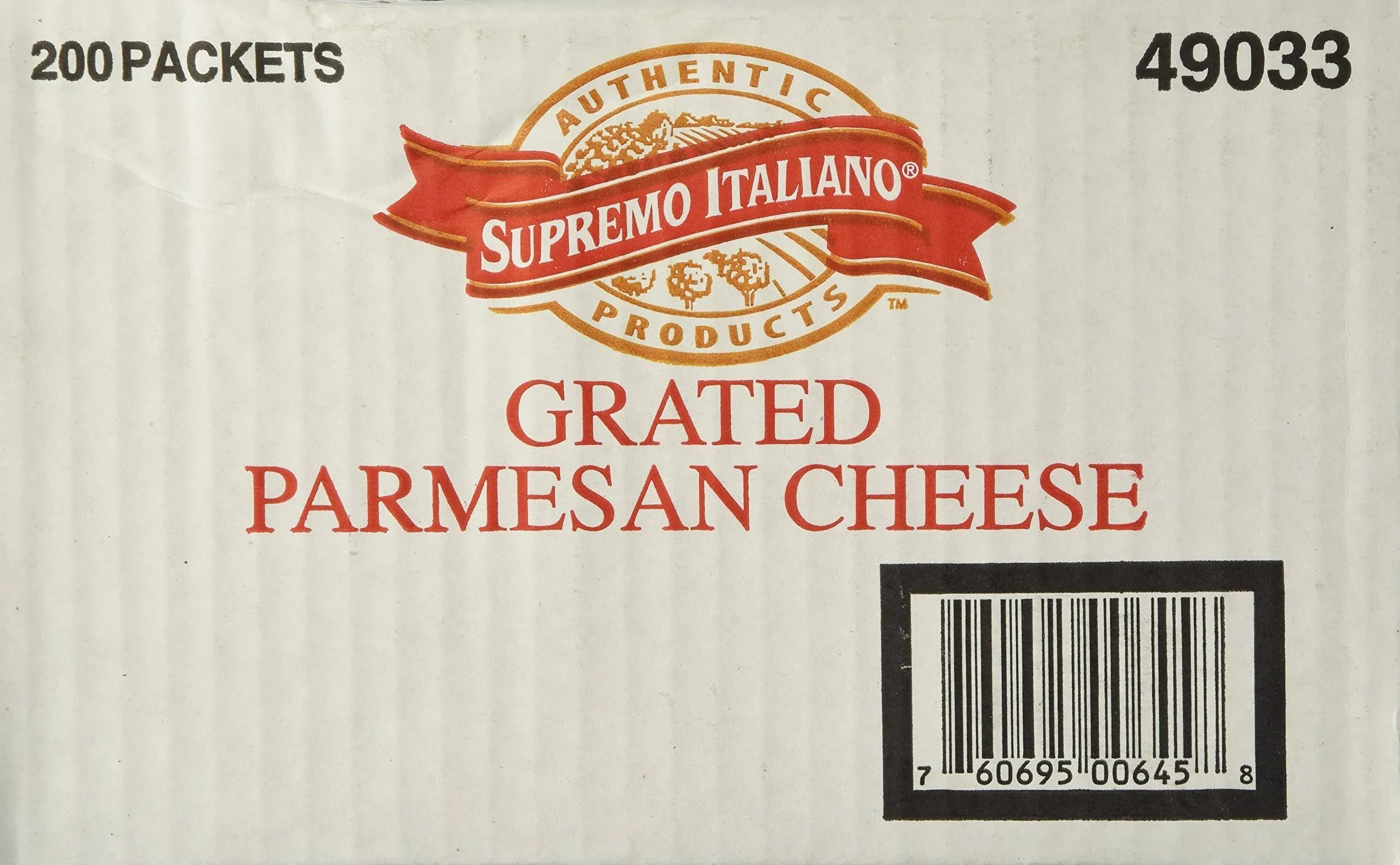 Supremo Italiano Natural Grated Parmesan Cheese, Restaurant Quality, No Refrigeration Needed, Sealed and Great for Pizza, 200 Packets