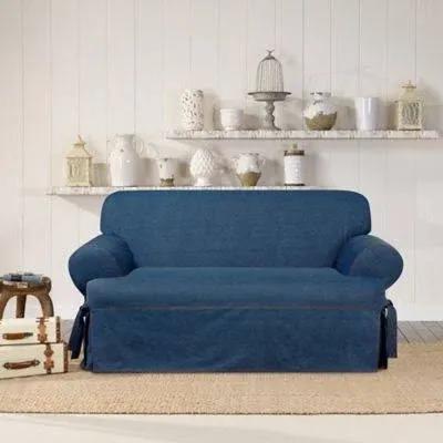 SureFit Authentic Denim One Piece Slipcover, T-Cushion Loveseat Cover, Relaxe...