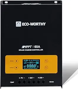 ECO-WORTHY 60A MPPT Solar Charge Controller 12/24/36/48V DC Input & Digital OLCD Display & Temp Sensor & Mount Ground, 99% Charging Efficiency Solar Regulator for Lithium/GEL/Flooded Battery, USB-RJ45