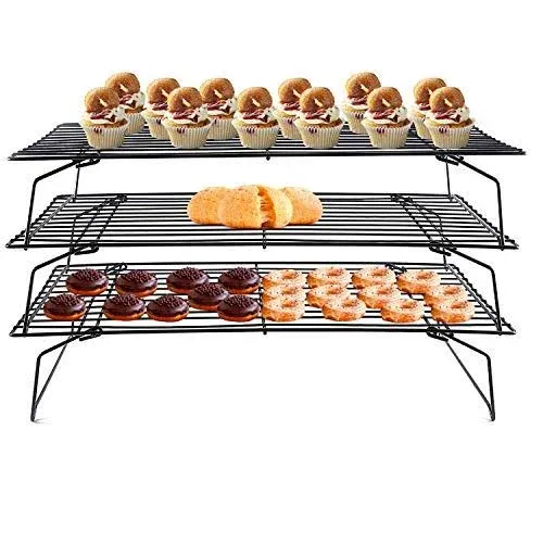 Cooling Rack, Lainrrew 3 Tier Stackable Baking Rack Stainless Steel Wire Cooking Rack for Cooking Roasting Cooling, Collapsible & Foldable, Dishwasher & Oven Safe