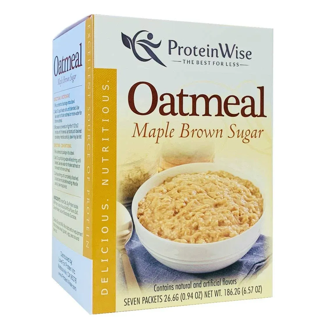 ProteinWise Instant Oatmeal, High Protein, Maple Brown Sugar, Sugar Free, Low Fat, Low Cholesterol, Kosher, Healthy Diet Food, Breakfast, 7 Count