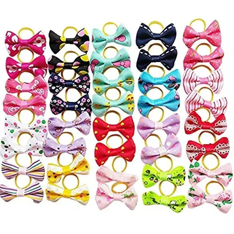 40pcs/20pairs New Dog Hair Bows with Rubber Band Pet Grooming Accessories