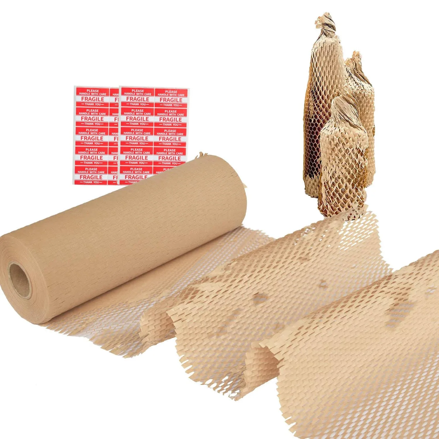 Besitek Honeycomb Packing Paper Wrap 15"x200' Sustainable Alternative to Bubble Cushioning Wrap for Moving/shipping/packing Roll with 20 Fragile