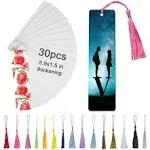 30 Pcs Sublimation Bookmark Blank 5.9"X1.5" X0.65mm Heat Transfer Aluminum Metal Bookmarks Bulk DIY Bookmarks with Hole and Colorful Tassels for Crafts,Personalized Tassels Blank Bookmarks