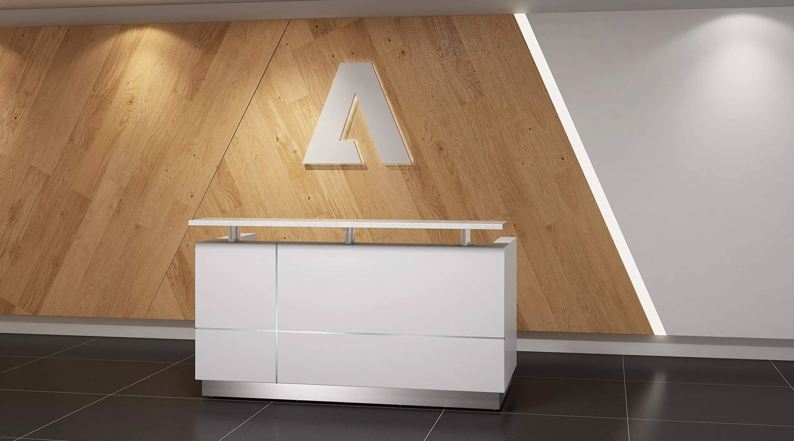 Modern Gloss White Reception Desk (71") with Quartz Stone Counter TOP