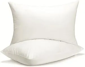 Quba Linen Queen Size Bed Pillows - Set of 2, Medium Density, Soft and Supportive for Back, Side, and Stomach Sleepers (Queen Pack of 2) (White, Pack of 2)