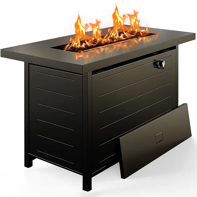 Ciays 42 Inch Gas Fire Pit Table, 60,000 BTU Propane Fire Pits for Outside with Steel Lid and Lava Rock, 2 in 1 Fire Pit Table Gatherings Parties on Patio Deck Garden, CSA-Listed, Black,CIFPT5B