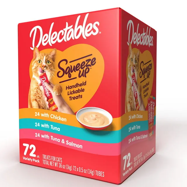 Hartz Delectables Squeeze Up Variety Packs Interactive Lickable Wet Cat Treats, 72 Count