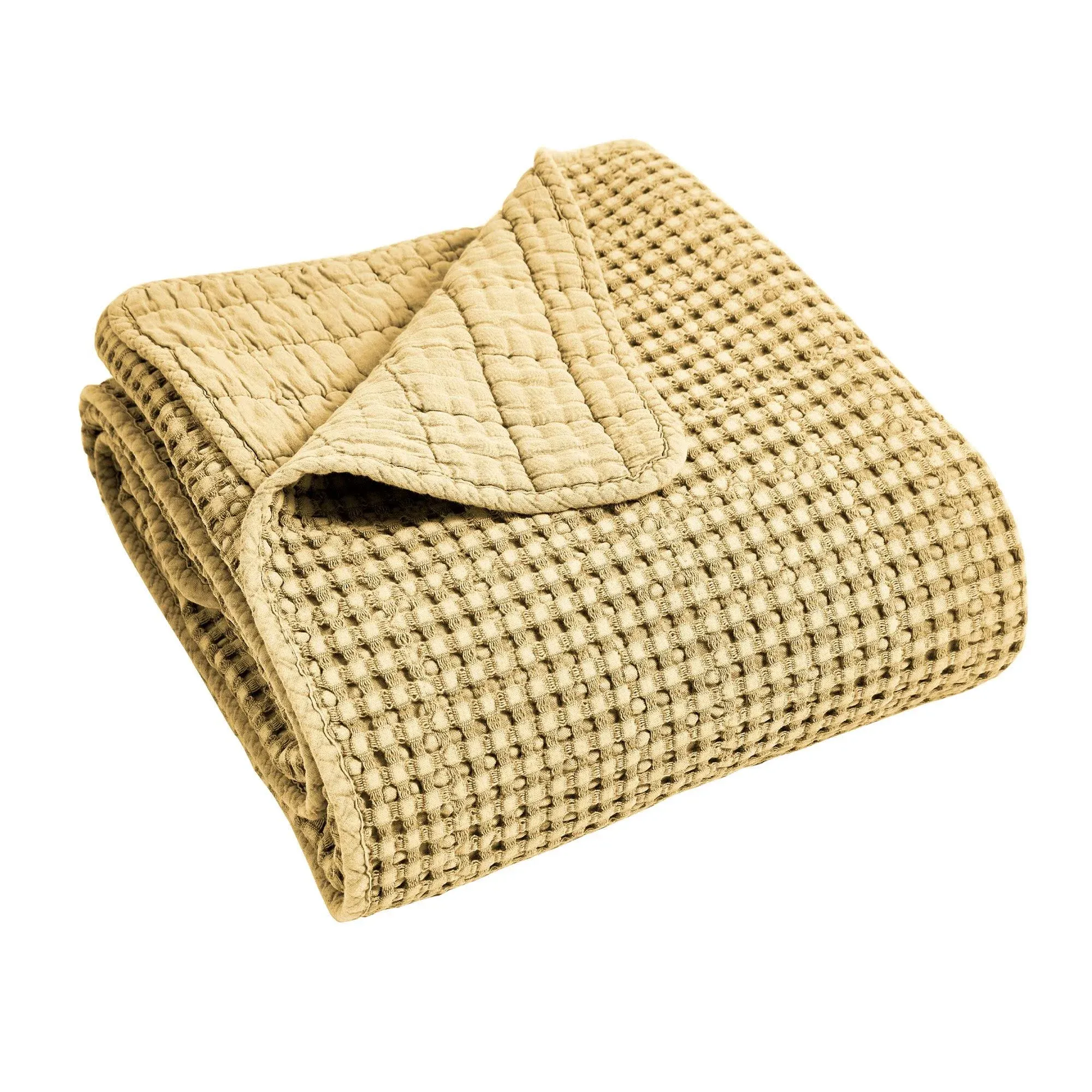 Levtex Home - Mills Waffle - Throw - Ochre Cotton Waffle - Throw Size 50 x 60in.