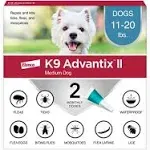 K9 Advantix II Flea & Tick Treatment for Medium Dogs 11-20 lbs, 2-Pack