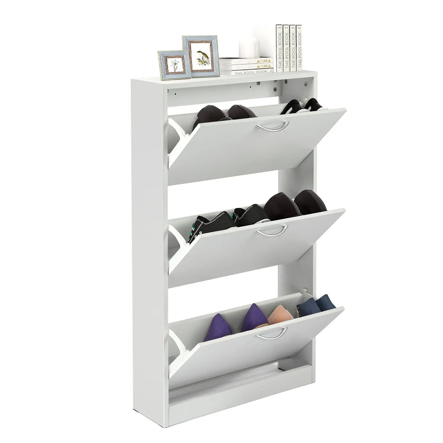 HOPUBUY Shoe Cabinet for Entryway, White Narrow Shoe Storage Cabinet Flip Down ...