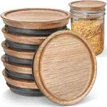 6-Pack Wide Mouth Wooden Mason Jar Lids for Ball/Mason Jars, Reusable Acacia Woo